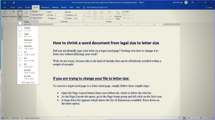 How To Shrink A Word Document From Legal Size To Letter Size